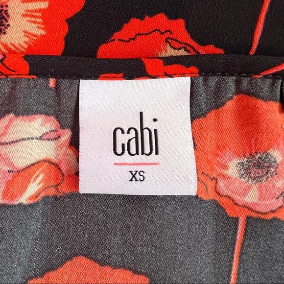 CAbi Flanders Poppy Split Back Top in Fiery Red and Black Style 3251 Size XS - Picture 8 of 9